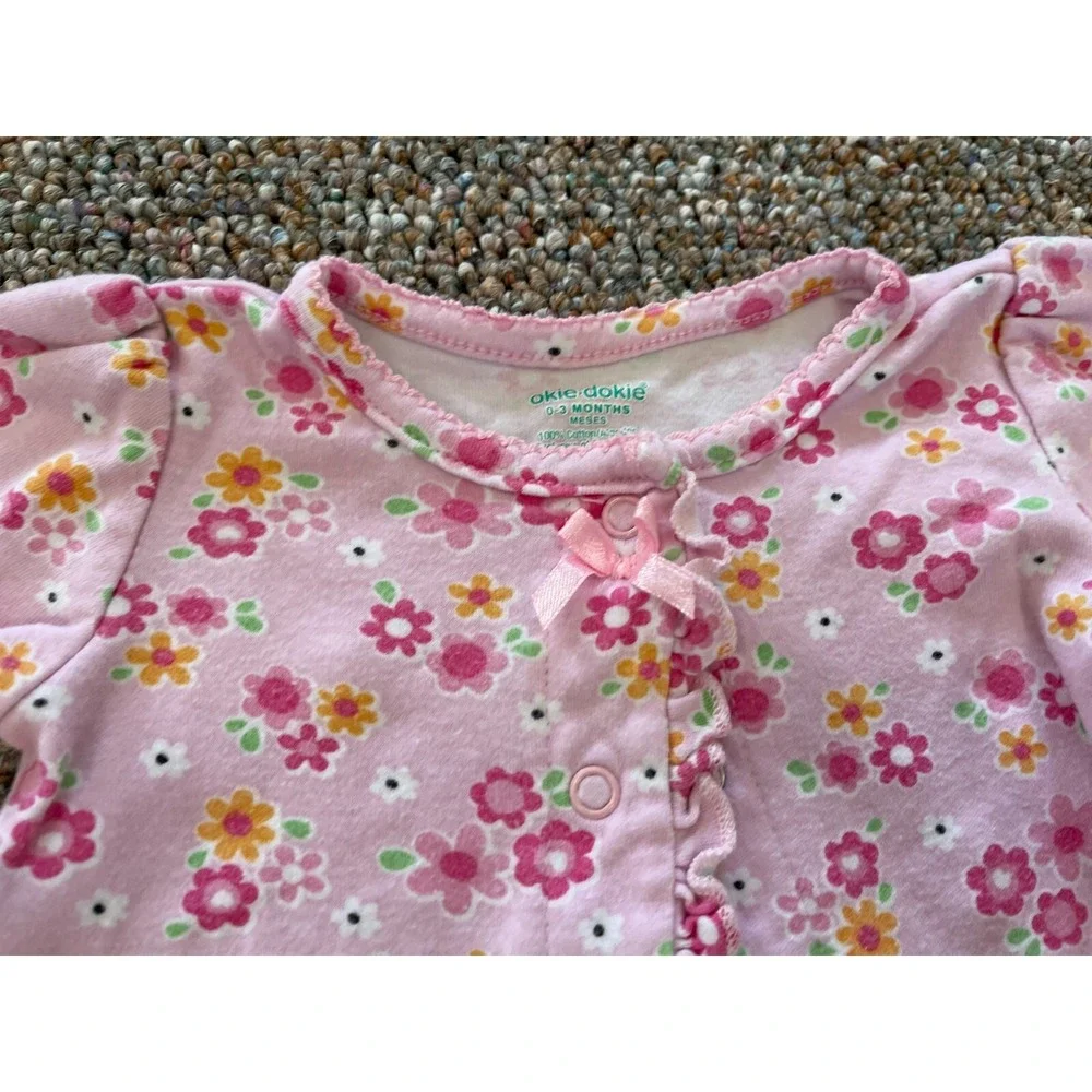 Okie Dokie Girls Pink Floral Snap Up Sleeper 0-3M